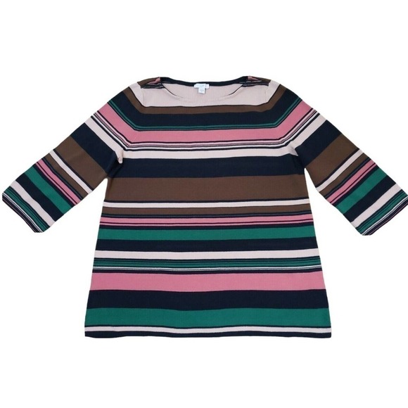 J Jill ~Woman Size M~ Multicolor Striped Sweater Cotton Blend Top 3/4 Sleeve. - Picture 1 of 13